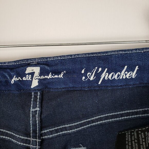 7 For All Mankind A Pocket Jeans Low Rise Flare Blue Denim Womens Size 27 - Picture 8 of 11